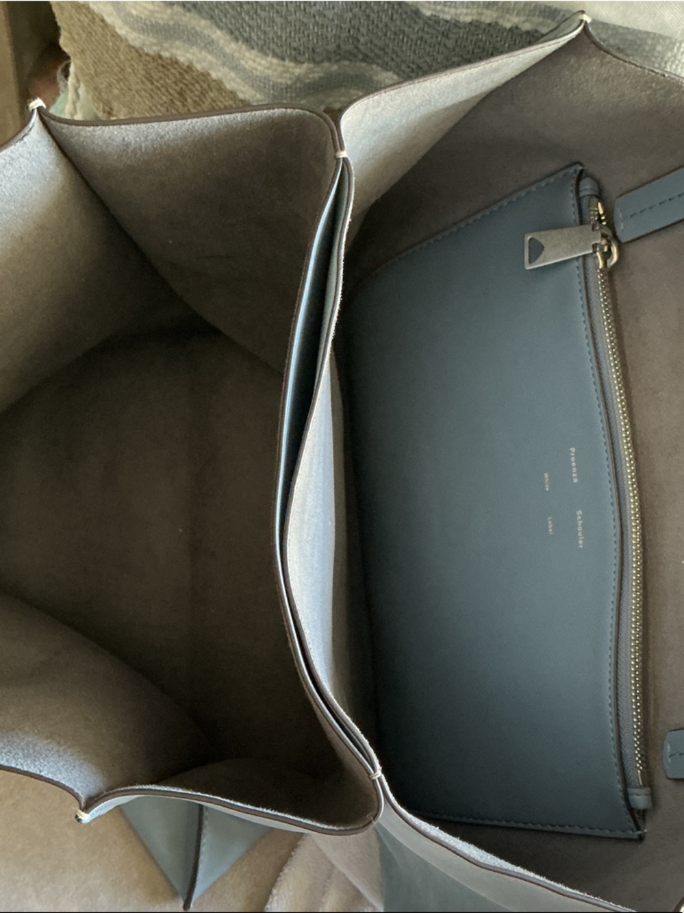 Proenza Schouler Light Blue Leather Tote with Double Compartments and Top Tie - Picture 4 of 8